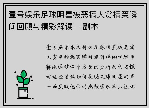 壹号娱乐足球明星被恶搞大赏搞笑瞬间回顾与精彩解读 - 副本