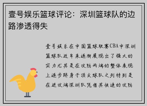 壹号娱乐篮球评论：深圳篮球队的边路渗透得失
